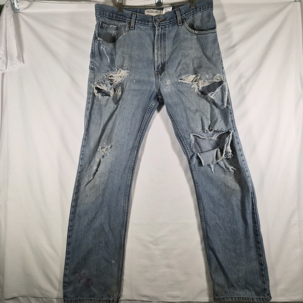 Levi's 505 Regular Fit Jeans Men's 36x34 Light Wash Heavily Distressed